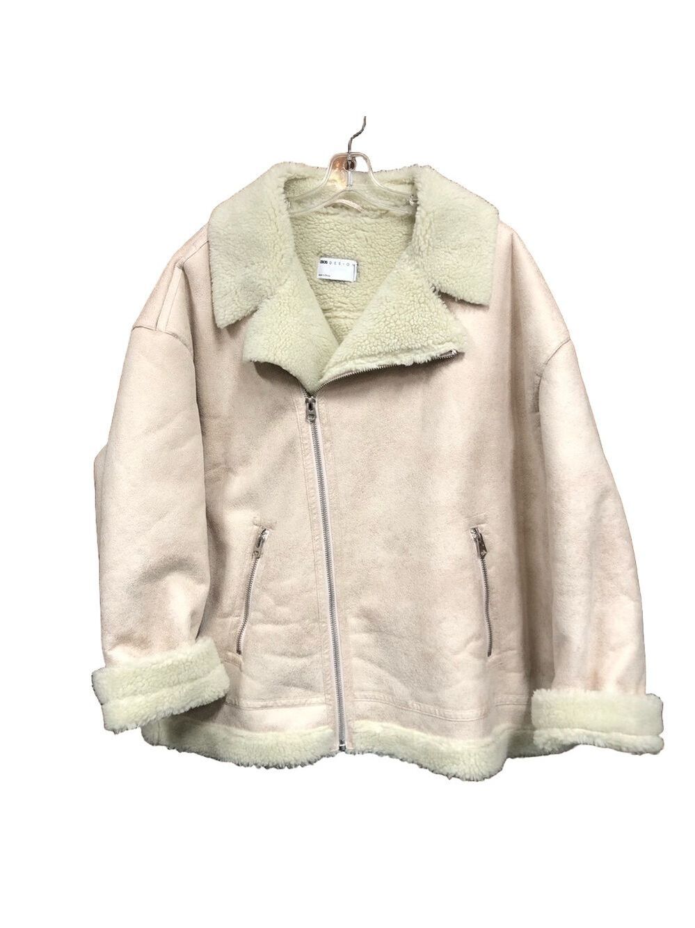 ASOS cream faux sherpa zippered jacket Large Tall